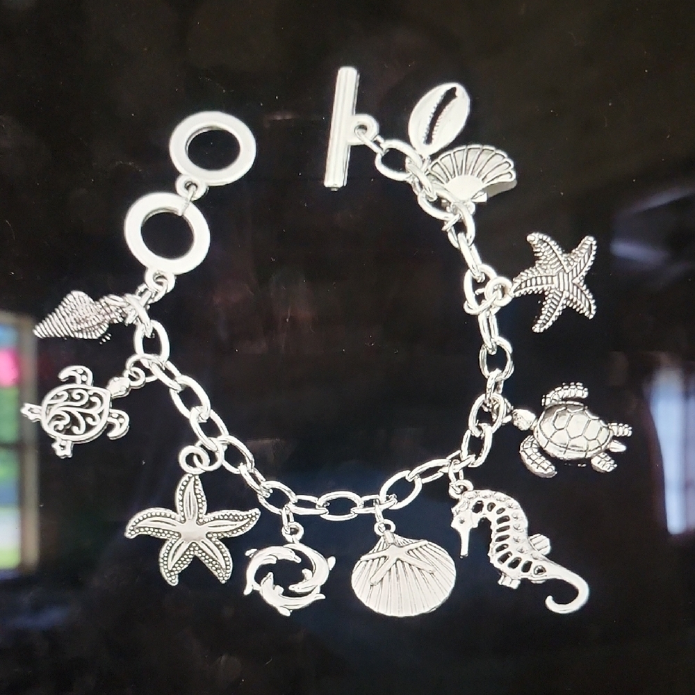 🐚 Ocean Beach Turtle Sea Shell Style Charm Bracelet 🐢
